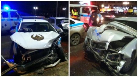 Mercedes протаранил авто полицейских в Усть-Каменогорске (фото)