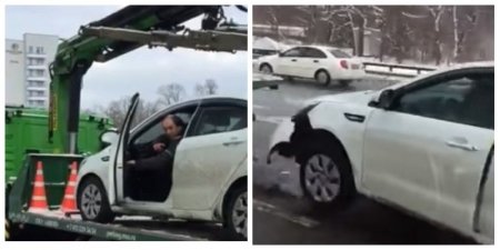 Дерзкий побег водителя с эвакуатора сняли на видео