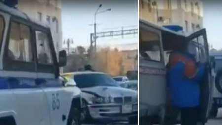Иномарка протаранила полицейскую машину в Усть-Каменогорске