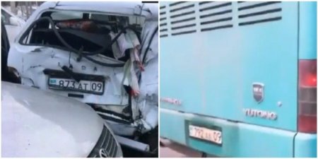 Пассажирский автобус врезался в легковушку в Караганде