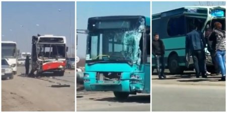 Три пассажирских автобуса столкнулись в Караганде