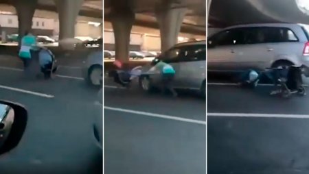 Мать с ребёнком в коляске попыталась перейти 10-полосное шоссе