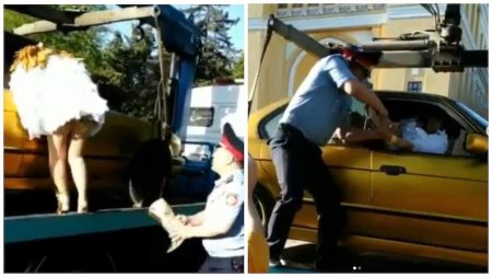 Автоледи отчаянно отбивала "золотой" BMW от полицейского в Алматы