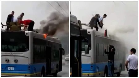 Троллейбус загорелся в Алматы