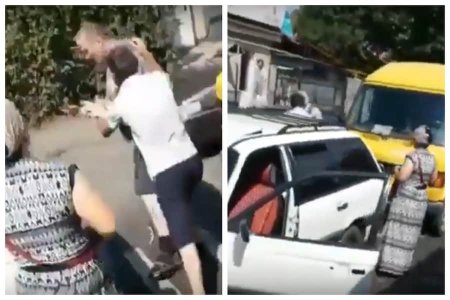 Избиение пожилого водителя молодым попало на камеру в Алматы