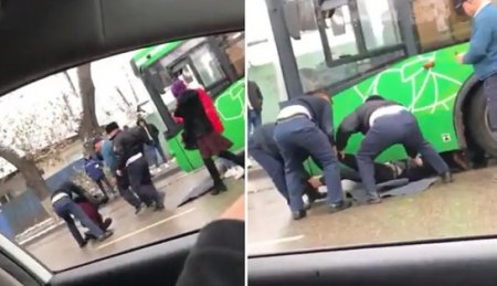 Пьяный мужчина лег под автобус в Алматы