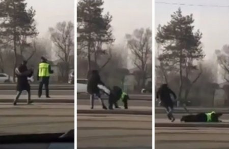 Жестокий розыгрыш полицейского сняли на видео в Алматы