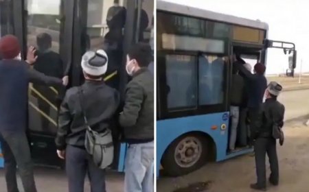 В закрытом на карантин Актобе  сняли на видео давку в автобусе.