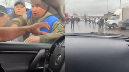 Жесткую драку на парковке "Алтын Орды" сняли на видео в пригороде Алматы